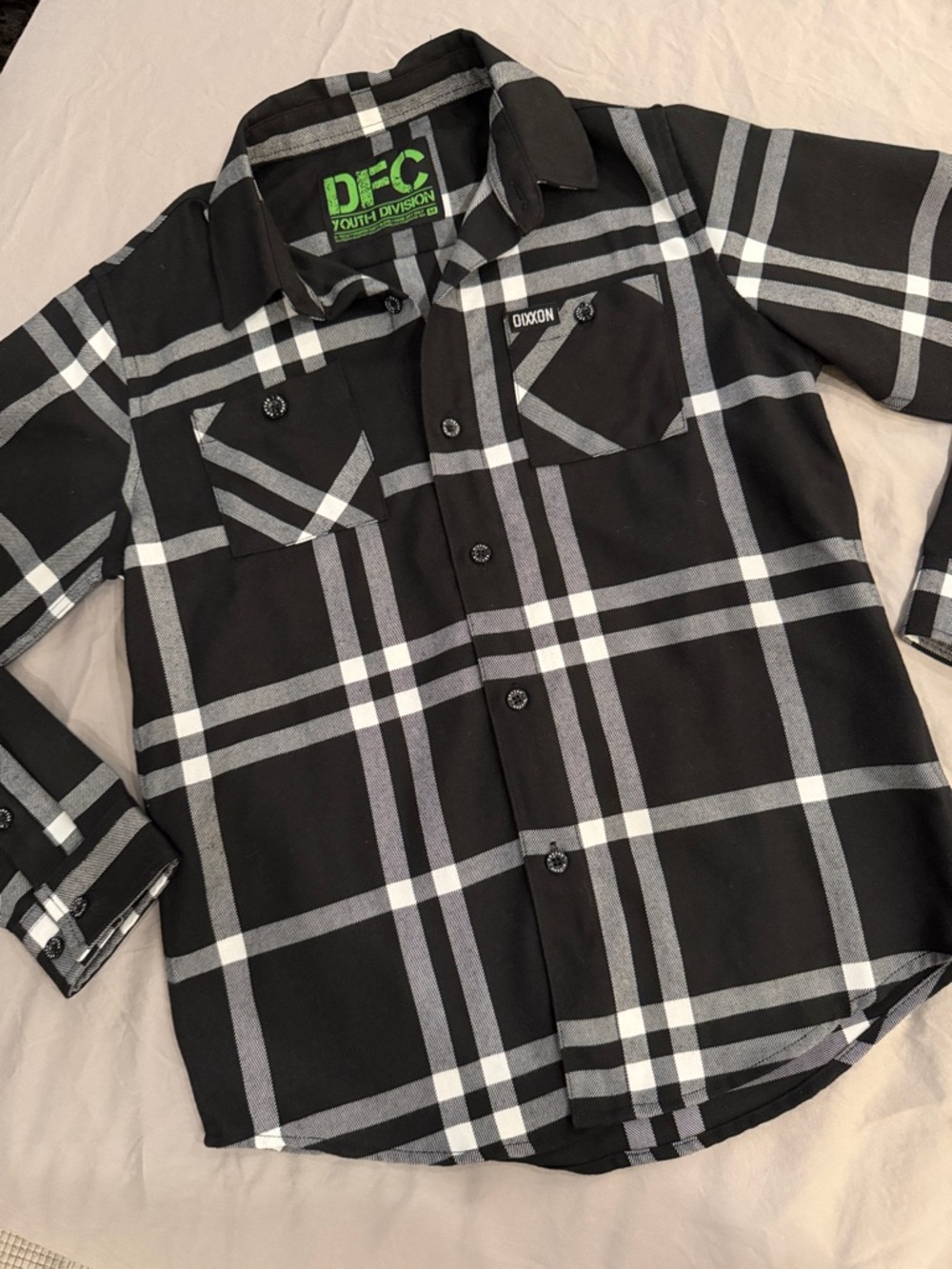 Dixxon Youth Division Black & White Plaid Button-Up Shirt (size YM, 10-12)